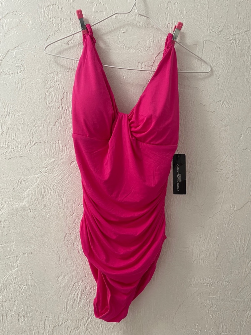 Carmen Marc Valvo hot pink draped one-piece swimsuit, Size 8